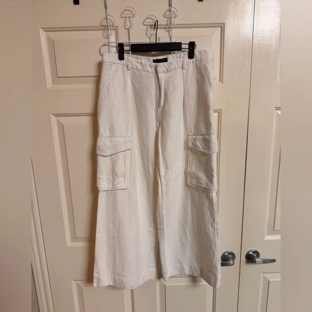 Banana Republic Linen Cotton Blend Wide Leg Cargo Pants